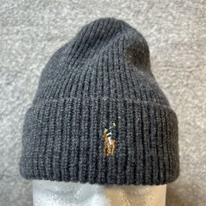 Polo Ralph Lauren Pony Embroidered Cap Wool Beanie Hat Ribbed Knit Preppy Gray